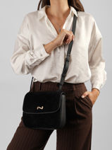 Cross Body Tas Ulysse Shearling En Leder Nathan baume Zwart odyssey 2S-vue-porte