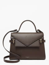 Sac Bandouli�re M Double Rabat Emilie Cuir Grain� Le tanneur Marron emily TEMI1014