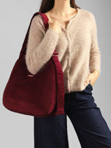 Sac Port� �paule Velours Velours C�tel� Hindbag Rouge velours V-vue-porte