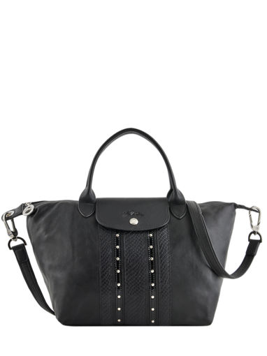 Longchamp Le pliage cuir rock Sac port main Noir