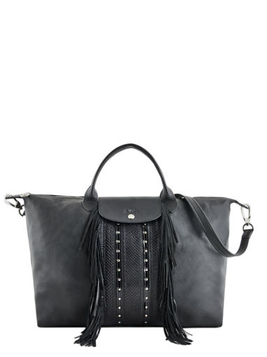 Longchamp Le pliage cuir rock Sac port main Noir