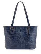 Sac Port paule Croco Cuir Milano Bleu croco CR15013N