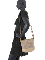 Sac Bandoulire Iris Le voyage en panier Beige guimauve PM289-vue-porte