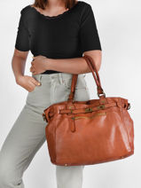 Sac Shopping Canevas Cuir Milano Marron dewashed DE21061-vue-porte