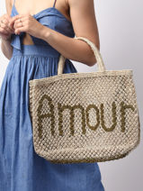 Sac Cabas "amour" Format A4 Paille The jacksons Beige word bag AMOUR-vue-porte