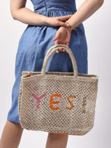 Sac Cabas "yes!" Format A4 Paille The jacksons Beige word bag YES-vue-porte