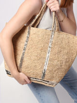 Grand Sac Le Cabas Raphia Et Paillettes Vanessa bruno Beige cabas raphia 64V40411-vue-porte