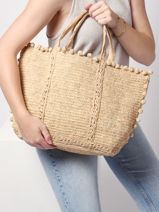 Sac Le Cabas Raphia Pompon Vanessa bruno Beige cabas raphia 75V40414-vue-porte