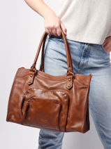 Sac Port paule A4 Pop Cuir Basilic pepper Marron pop BPOC31-vue-porte