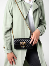 Sac Bandoulire Love Wallet Chevron Cuir Pinko Noir love bag quilt 1P22UP-vue-porte