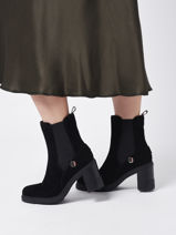 Enkellaarsjes Met Hak Uit Leder Tommy hilfiger Zwart women 6739BDS-vue-porte