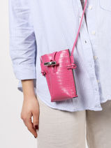 Longchamp Roseau Croco Etui ipod/cd Rose-vue-porte