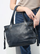 Sac Port paule Cow Cuir Basilic pepper Bleu cow 155N-vue-porte