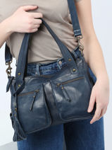 Schoudertas Cow Leder Basilic pepper Blauw cow BCOW37-vue-porte