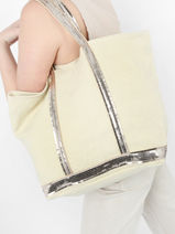 Handtas L Le Cabas Linnen Pailletten Vanessa bruno Beige cabas lin 31V40315-vue-porte
