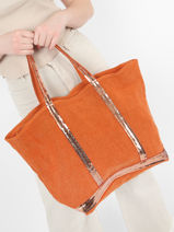 Le Cabas Moyen+ Zipp Lin Paillettes Vanessa bruno Orange cabas lin 31V40409-vue-porte