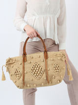 Sac Port paule Raphia Gerard darel Beige raphia E454-vue-porte