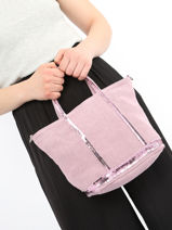 Petit Cabas Zipp Lin Et Paillettes Vanessa bruno Rose cabas lin 31V40435-vue-porte