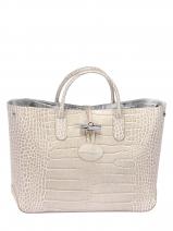 Longchamp Roseau Croco Sac port main Beige