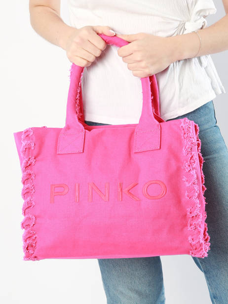 Sac Porté épaule Logo Shopper Coton Pinko Rose logo shopper A1WQ vue secondaire 1