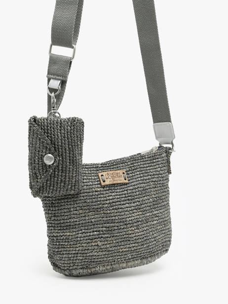 Cross Body Tas L'atelier Du Crochet Raphia Le voyage en panier Grijs l'atelier du crochet AM771 ander zicht 2