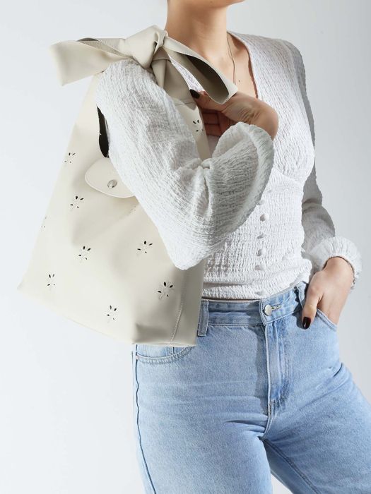 Longchamp Le pliage broderie anglaise Besace Blanc
