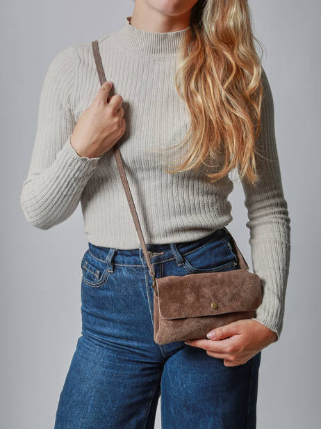 Cross Body Tas Velvet Leder Milano Bruin velvet VE23067 ander zicht 1