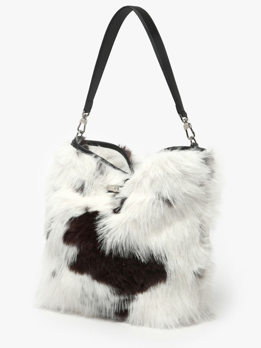 Longchamp Roseau toile fourrure Besace Blanc