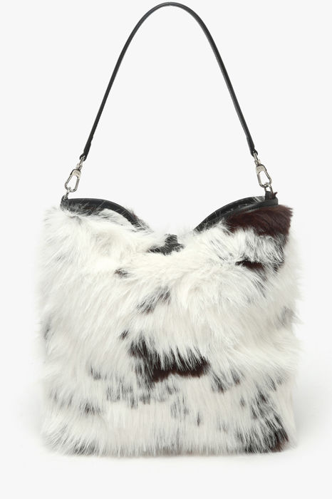 Longchamp Roseau toile fourrure Besace Blanc