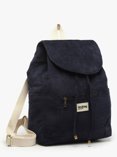 Rugzak Velours Ribfluweel Hindbag Blauw velours V ander zicht 1