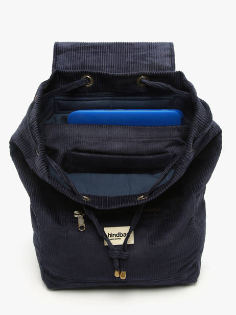 Rugzak Velours Ribfluweel Hindbag Blauw velours V ander zicht 2