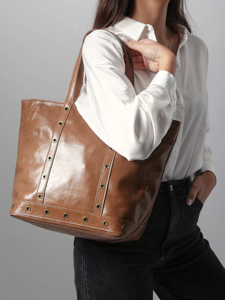 Le Cabas M Zippé En Cuir Craquelé Vanessa bruno Marron cabas cuir 82V40378 vue secondaire 1
