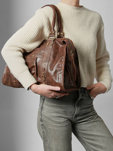 Sac Porté épaule A4 Spazzolato Cuir Milano Marron spazzolato SP24095 vue secondaire 1