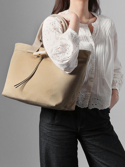 Longchamp Le roseau toile Sac porté main Beige