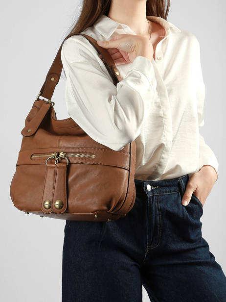Schoudertas Nomade Leder Gerard darel Bruin midday B402 ander zicht 1