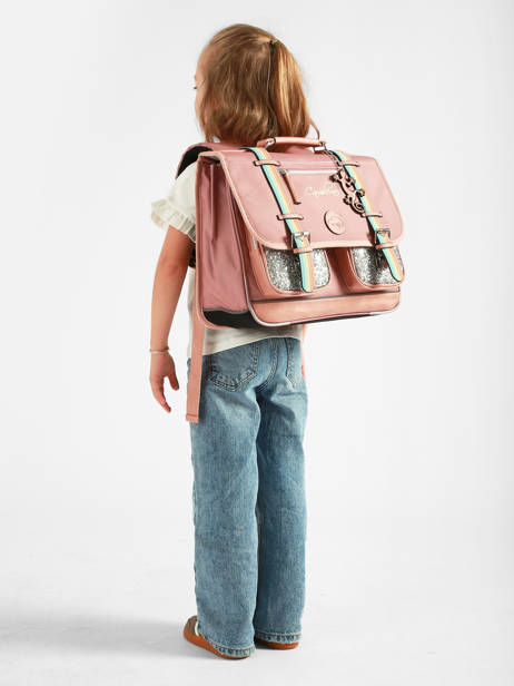 Boekentas Voor Kinderen 2 Compartimenten Cameleon Roze vintage fantasy CA38 ander zicht 1
