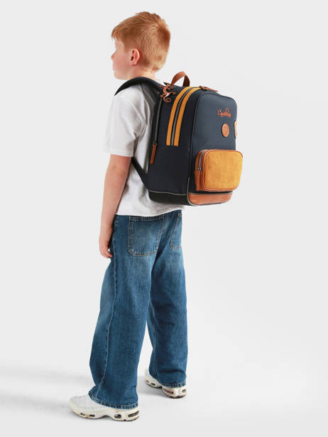 Rugzak 2 Compartimenten Cameleon Blauw vintage urban SO40 ander zicht 1