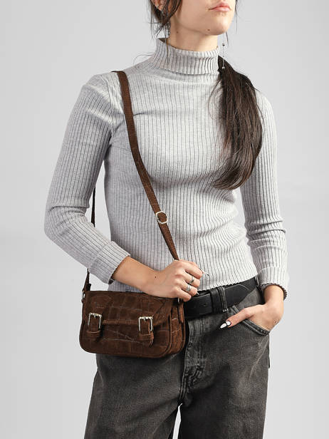 Cross Body Tas Velvet Croco Leder Milano Bruin velvet croco CV26062 ander zicht 1