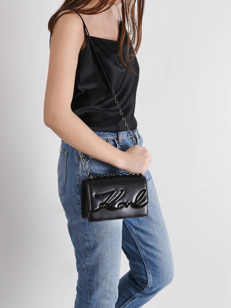 Sac Bandoulière K Signature Cuir K Signature Cuir Karl lagerfeld Noir k signature 205W3005 vue secondaire 2