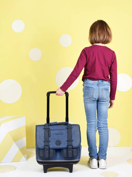 Boekentas Op Wieltjes 3 Compartimenten Cameleon Blauw vintage color CR38 ander zicht 4