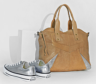 sac pieces cuir basket converse argent